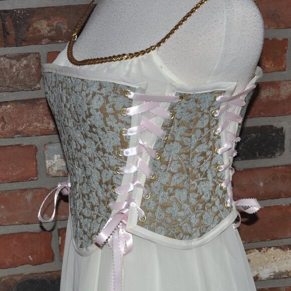 2 sided, Lace-up, Bustier Corset, Pink & Gold, Neutral Floral Tapestry Siez 6 S - Picture 9 of 12